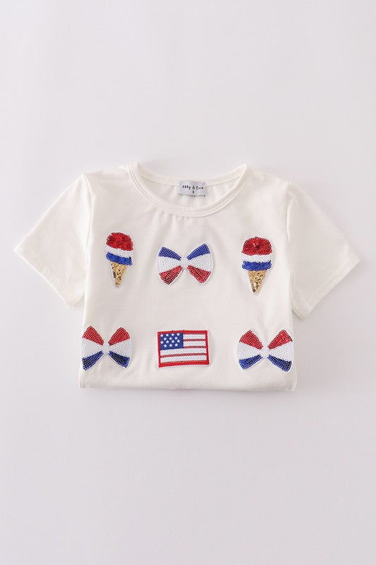 Flag Bow Ice-cream Sequin Top