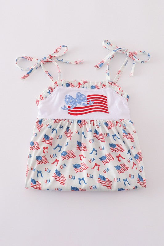Girls Flag Embroidered Ruffle Dress