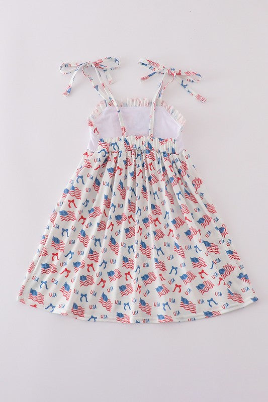 Girls Flag Embroidered Ruffle Dress