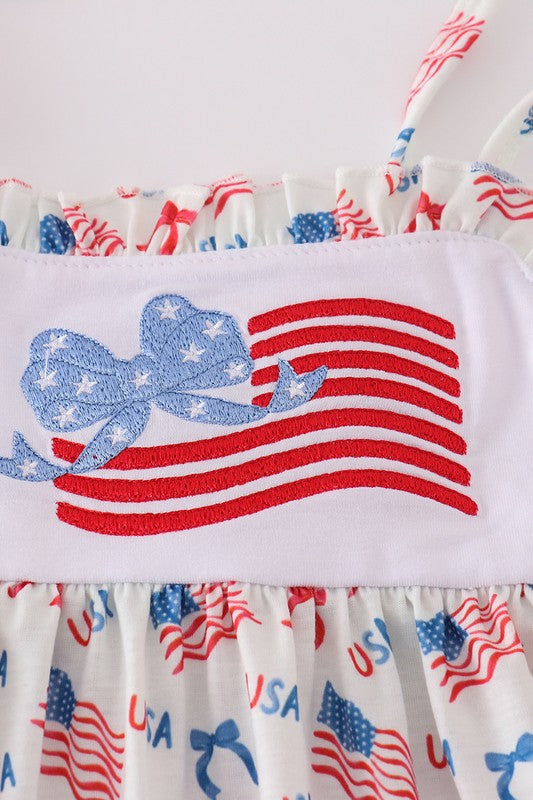 Girls Flag Embroidered Ruffle Dress