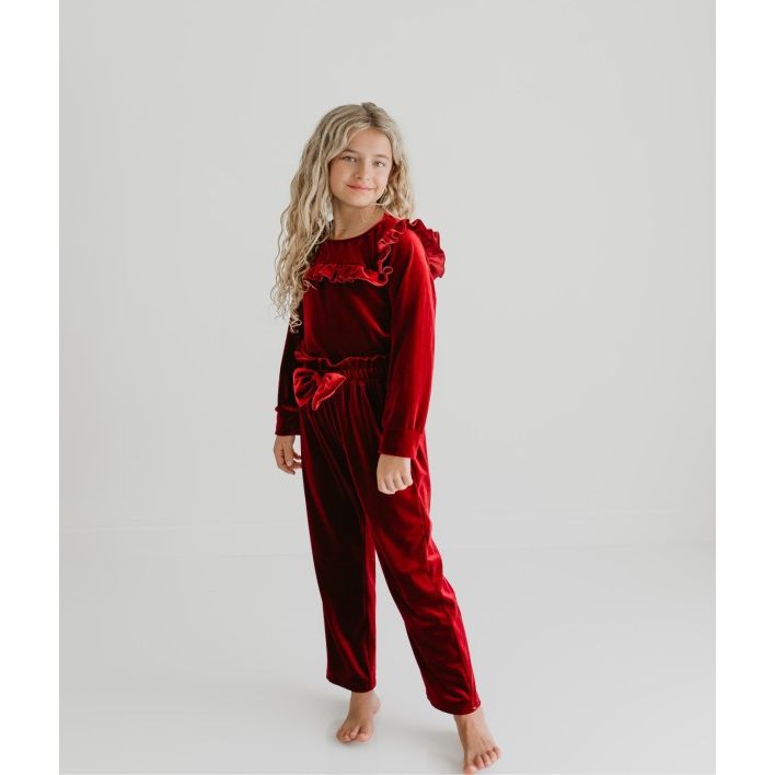 Girls Red Velvet Holiday Pant Set