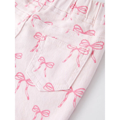 Pink Bows Elastic Flared Jeans