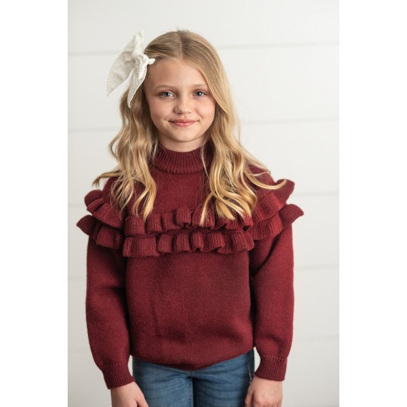 Girls Burgundy Ruffle Sweater