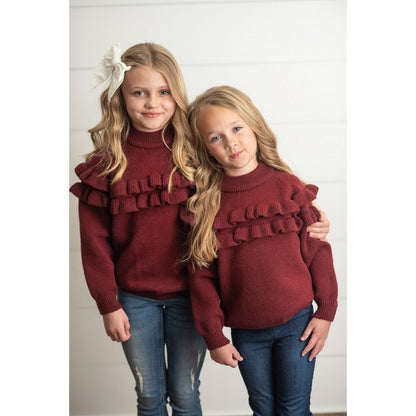 Girls Burgundy Ruffle Sweater