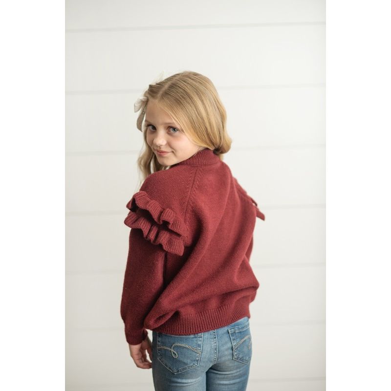 Girls Burgundy Ruffle Sweater