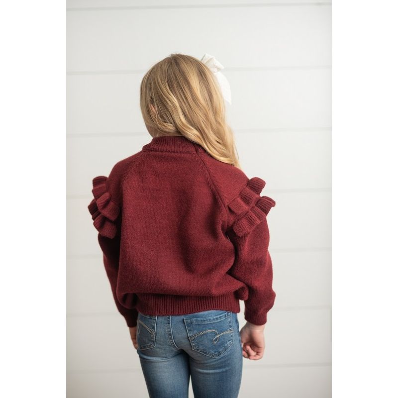 Girls Burgundy Ruffle Sweater