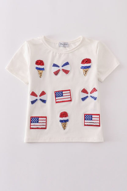 Flag Bow Ice-cream Sequin Top