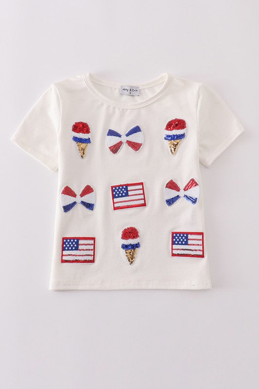 Flag Bow Ice-cream Sequin Top