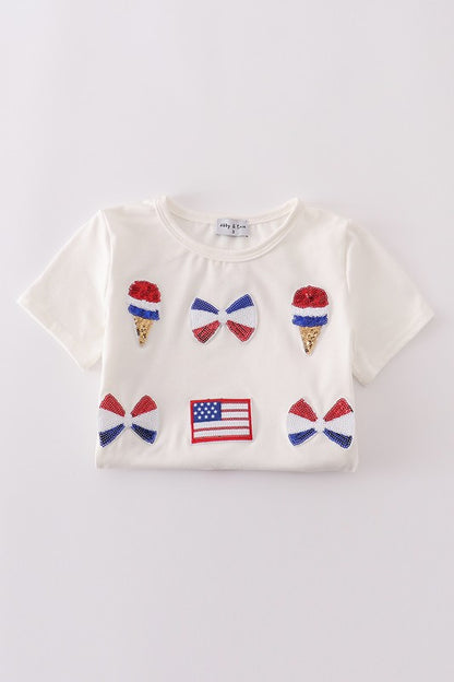 Flag Bow Ice-cream Sequin Top