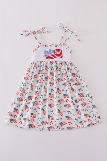 Girls Flag Embroidered Ruffle Dress