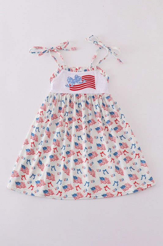 Girls Flag Embroidered Ruffle Dress