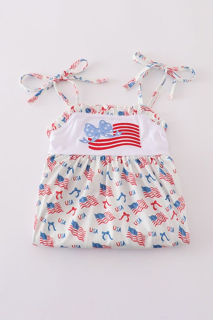 Girls Flag Embroidered Ruffle Dress