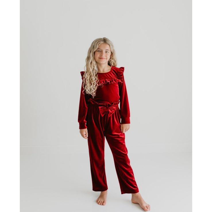 Girls Red Velvet Holiday Pant Set