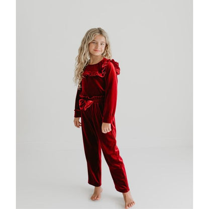 Girls Red Velvet Holiday Pant Set