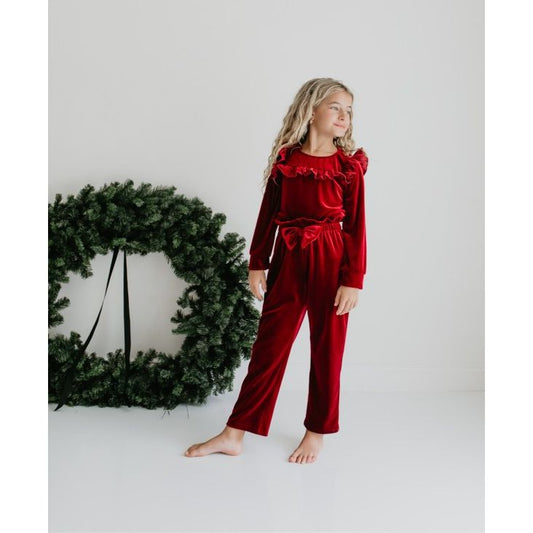 Girls Red Velvet Holiday Pant Set