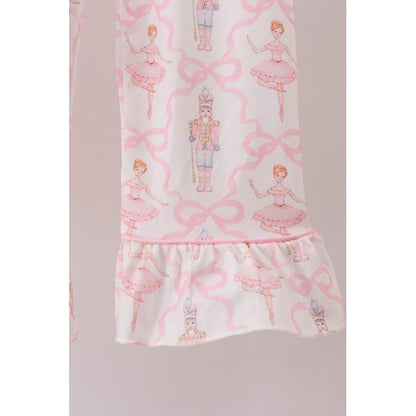 Pink Nutcracker Print Ruffle Pajama Set