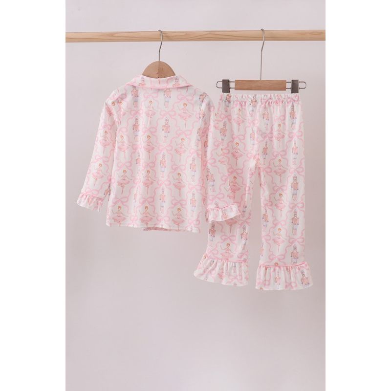 Pink Nutcracker Print Ruffle Pajama Set