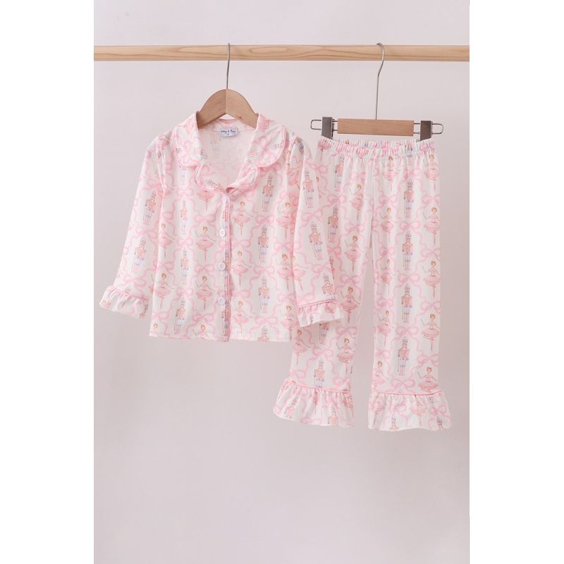 Pink Nutcracker Print Ruffle Pajama Set