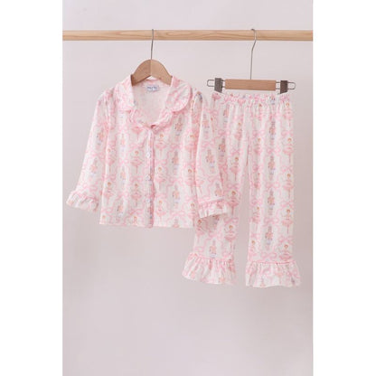 Pink Nutcracker Print Ruffle Pajama Set