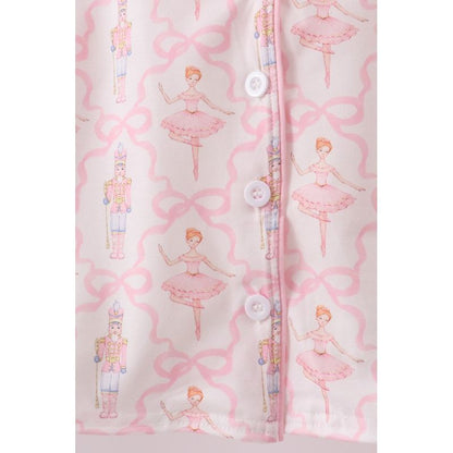 Pink Nutcracker Print Ruffle Pajama Set