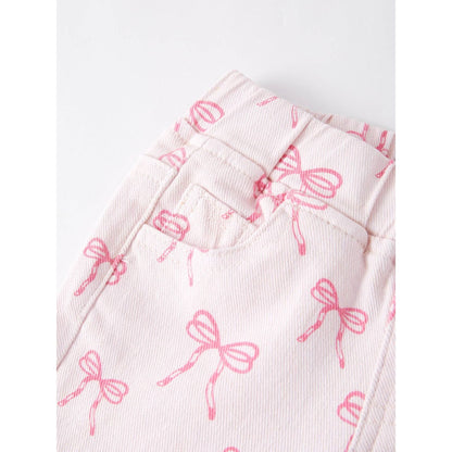 Pink Bows Elastic Flared Jeans