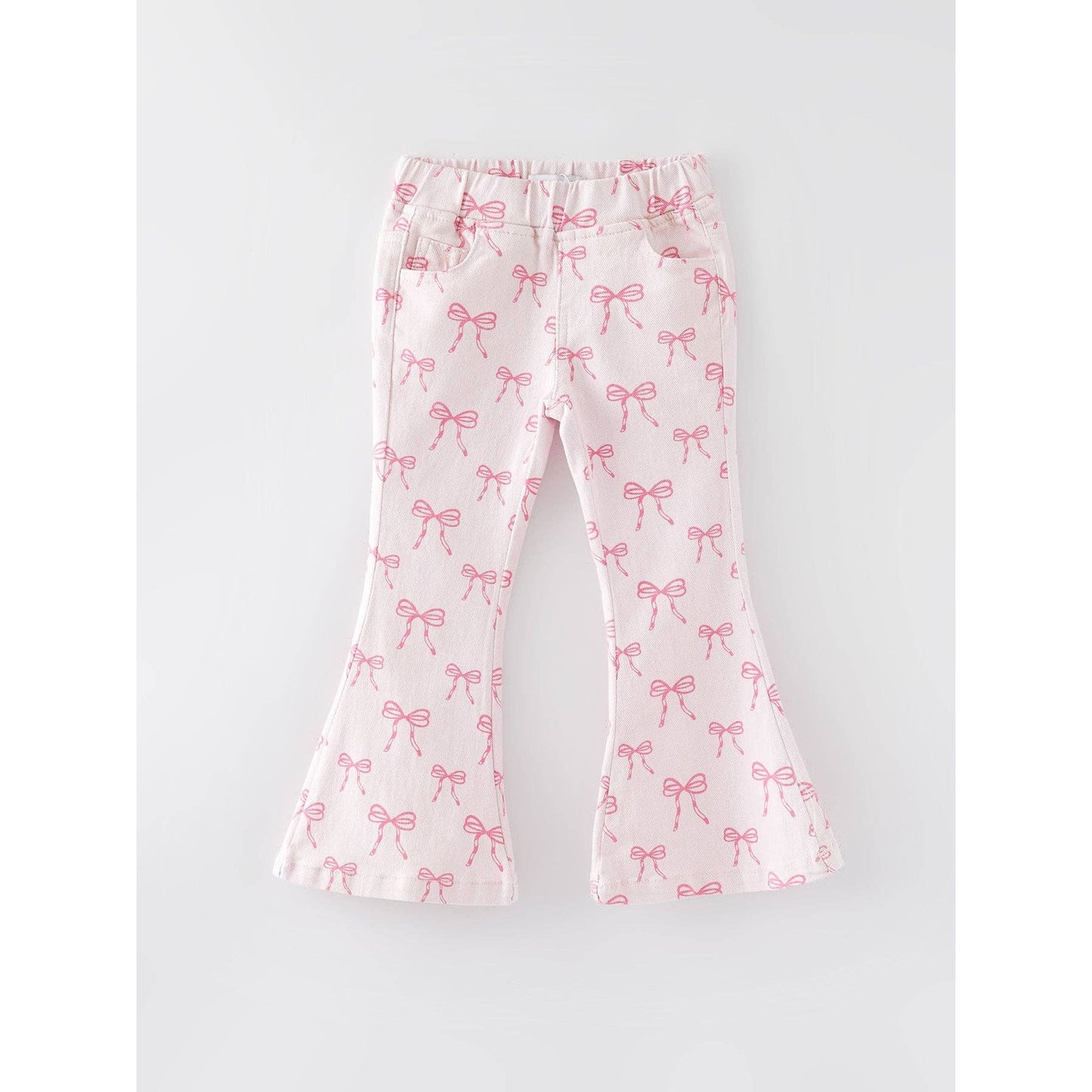 Pink Bows Elastic Flared Jeans