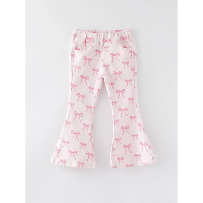 Pink Bows Elastic Flared Jeans