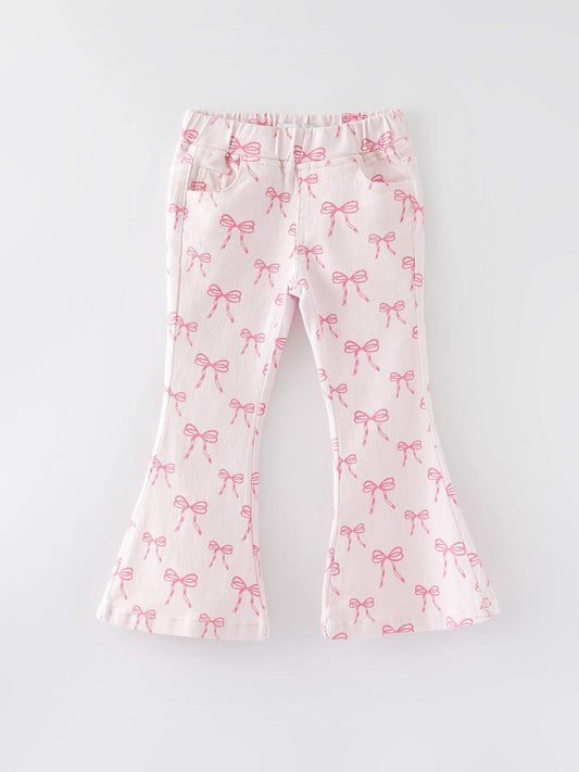 Pink Bows Elastic Flared Jeans