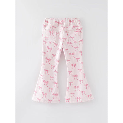 Pink Bows Elastic Flared Jeans